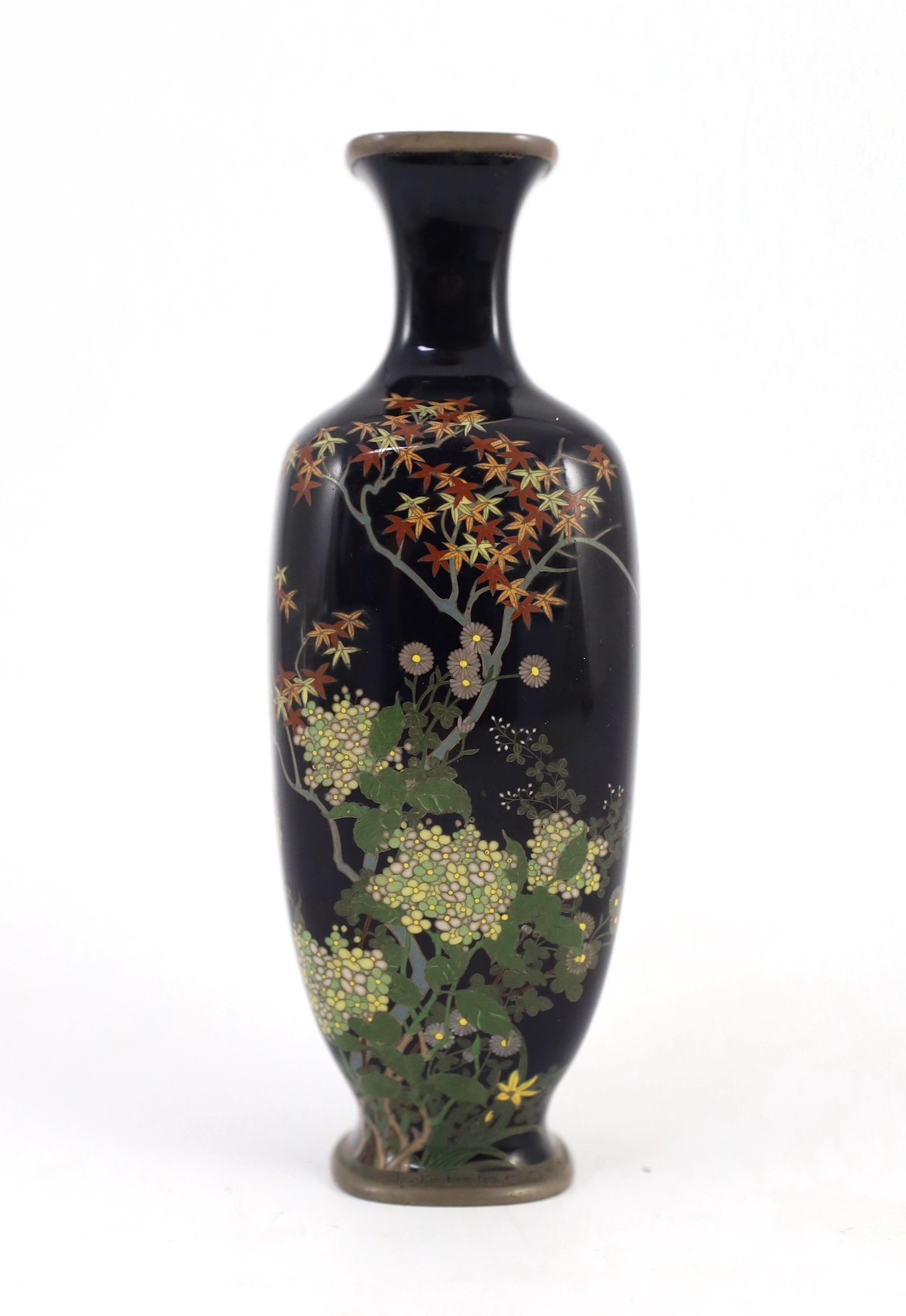 A Japanese silver wire cloisonné enamel vase, Meiji period, manner of Hayashi Kodenji, 15cm high